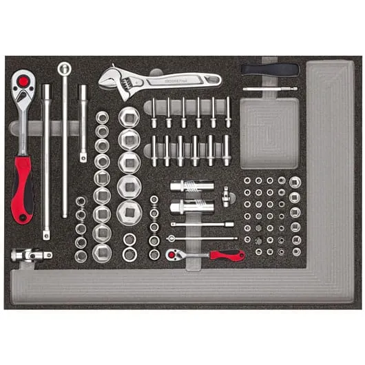 Gedore pipesett 1/4 "+ 1/2" i 3/3 skummodul, 84 deler