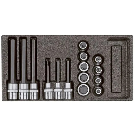 Gedore unbrakopipesett 1/2" i skuminnlegg, 15 stk