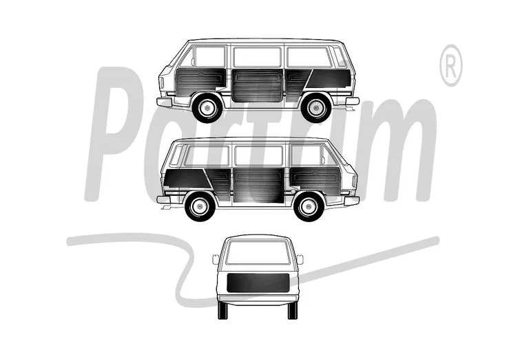 VW T3 T25 BUSS 1979-1984 DØRPANELER 9 STK SORT OP TIDSTYR