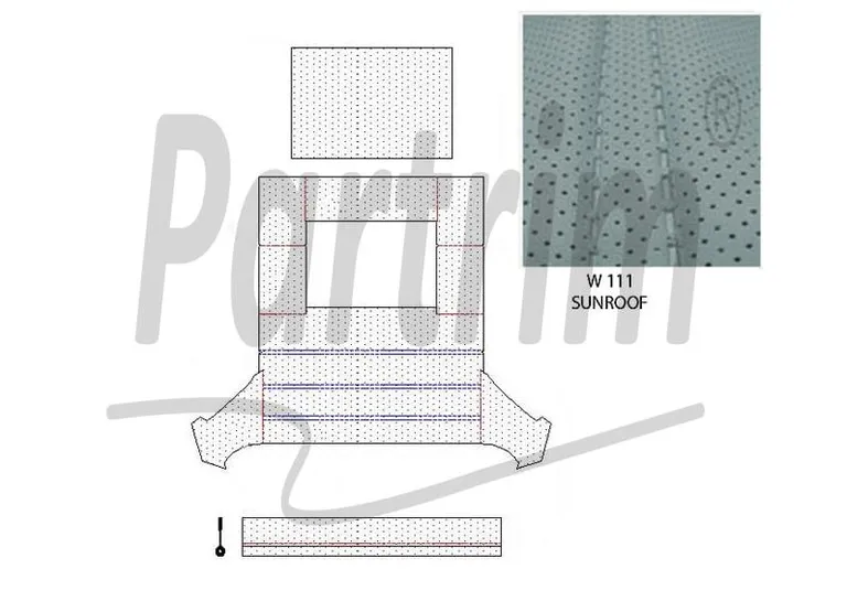 MERCEDES W111 SEDAN HEADLINER MED SOLTAK SILKEGRÅ