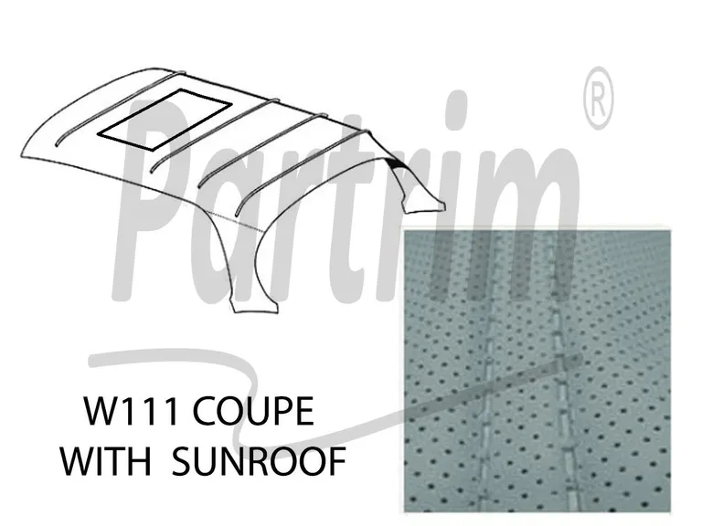 MERCEDES W111 COUPE HEADLINER MED SOLTAK SILKEGRÅ