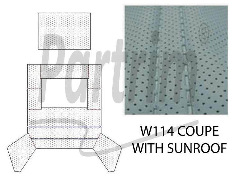 MERCEDES W114 COUPE HEADLINER MED SOLTAK SILKEGRÅ