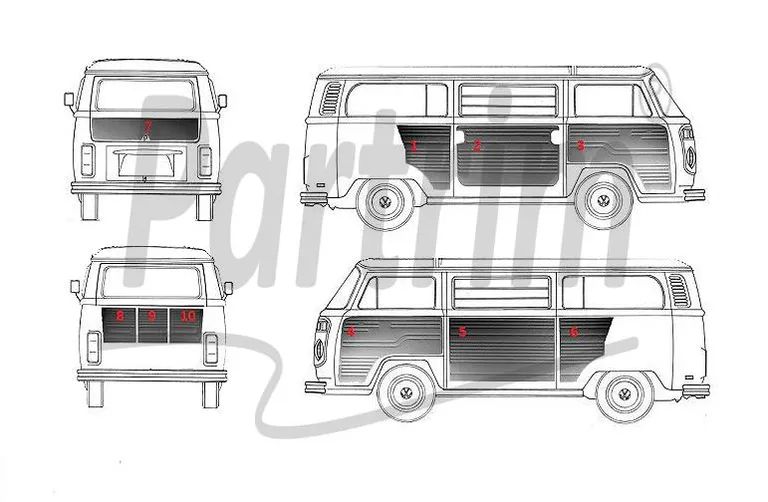 VW T2 BUS INNVENDIG SIDEPANELSETT 10 STK CREAM 08-1970 - 1979 SENE STIL