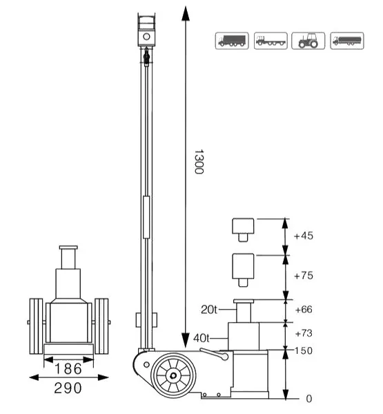 Lufthydraulisk jekk 40T - 20T