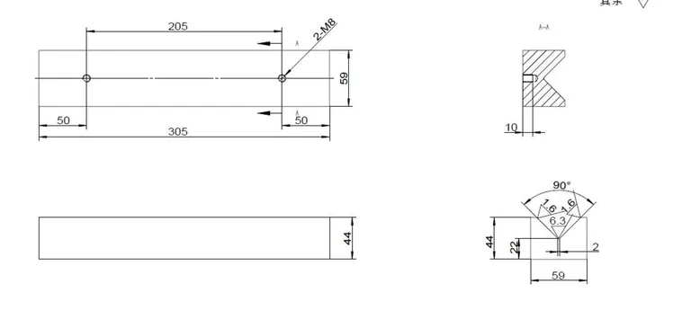 Kantknekke for hydraulisk presse, 305x5 mm.