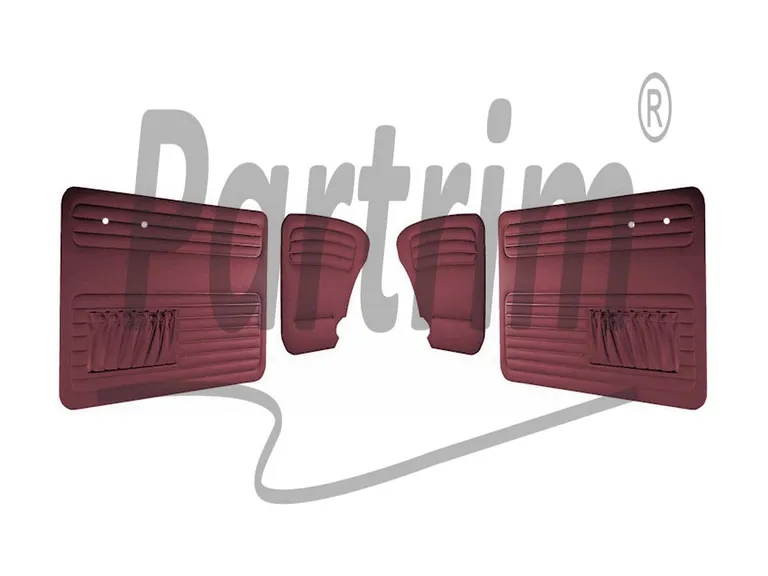 VW OLD BEETLE 1965 - 1966 DØRPANELSETT BURGUNDY BEGGE SIDER LOMME
